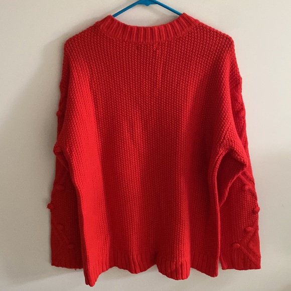 Ava & Viv Pom Pom Cable Knit Red Long Sweater - Picture 4 of 5